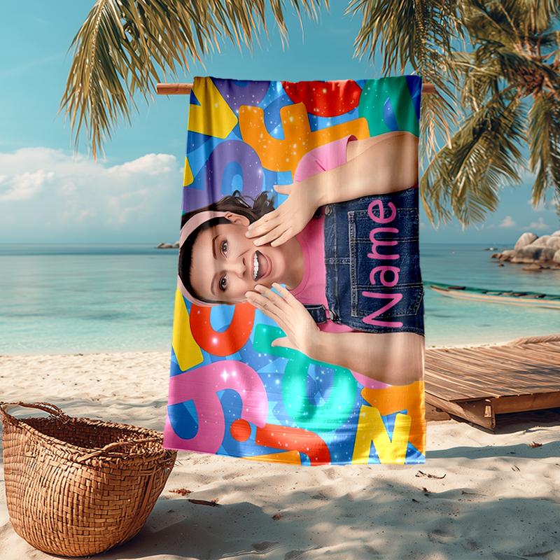 Custom Name Ultra-Soft Beach Towel with Ms. Rachel Theme,Ideal for Pool - Camping, Diving - Perfect Travel Essential, Vibrant Beach Towel.