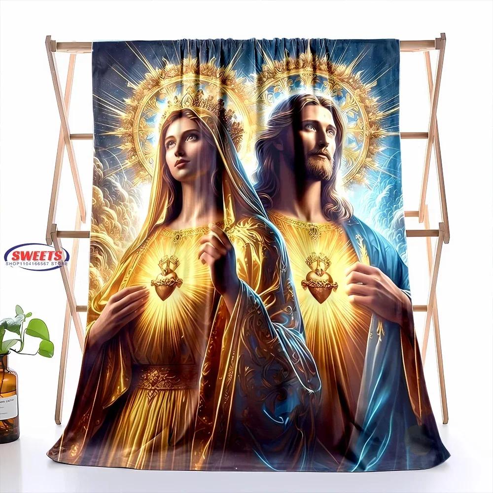 Coperta artistica in flanella della Vergine Maria misericordiosa, 6 taglie, per divano, ufficio, pisolino, per tutte le stagioni, lavabile in lavatrice