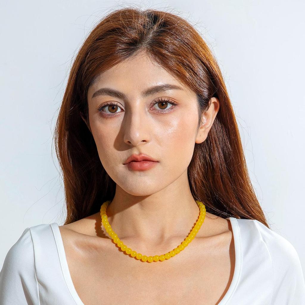 Cross Border Summer Fresh Colorful Bead Necklace for Women's Seaside Vacation Fashion Dopamine Transparent Bead Matching Necklace