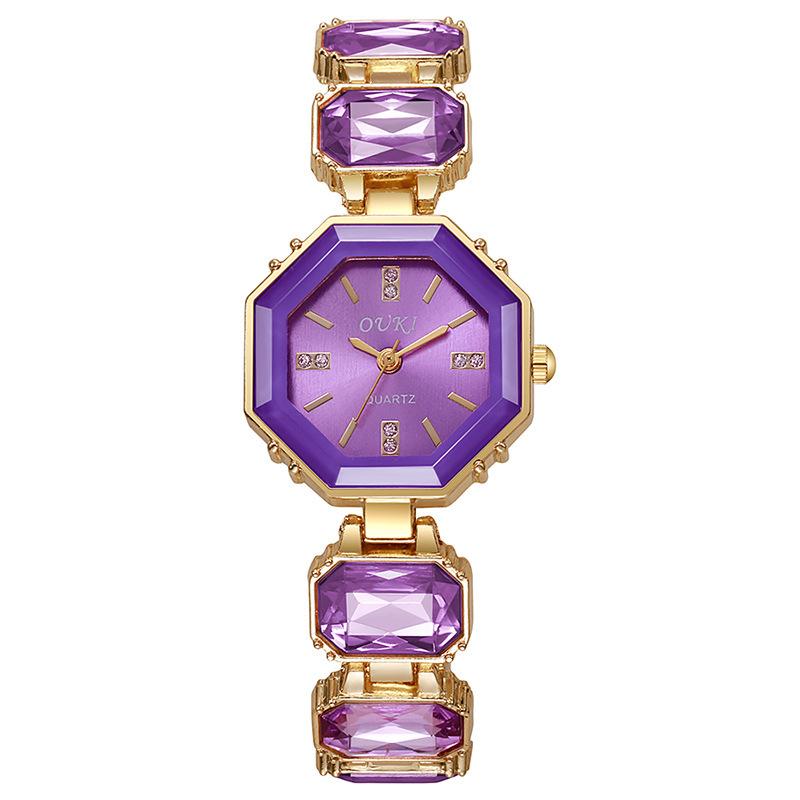

Маленькие кубические конфетные часы, Большой драгоценный камень, Разноцветный изум, Нишевые, Высококлассные, Легкий люкс, Модные часы-браслет для женщин фиолетовый