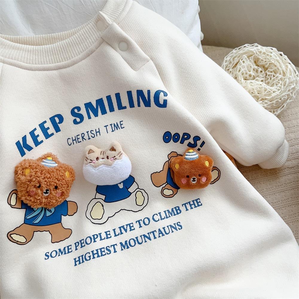 Neue Babykleidung Spätherbst und Frühwinter Strampler Cartoon Bär Fleecegefüttert Warmer Körperwärme-Anzug Baby Verdickte Kleidung