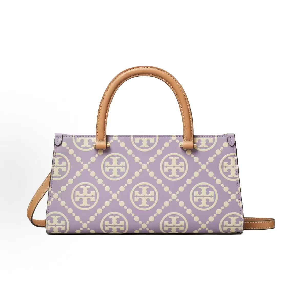 

Tory Burch T Monogram Brand Print Detachable Shoulder Strap Embossed Leather Tote Shopping Bag Women Tote Lilac 165082-500 Basic Set (Bag+Dust Bag)