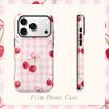 Sweet Gingham Cherry Pattern Art Graphic Design Cute Film Aesthetic Protective Shockproof Bumper Phone Case Cover For iPhone 14 15 16 Pro Max Plus