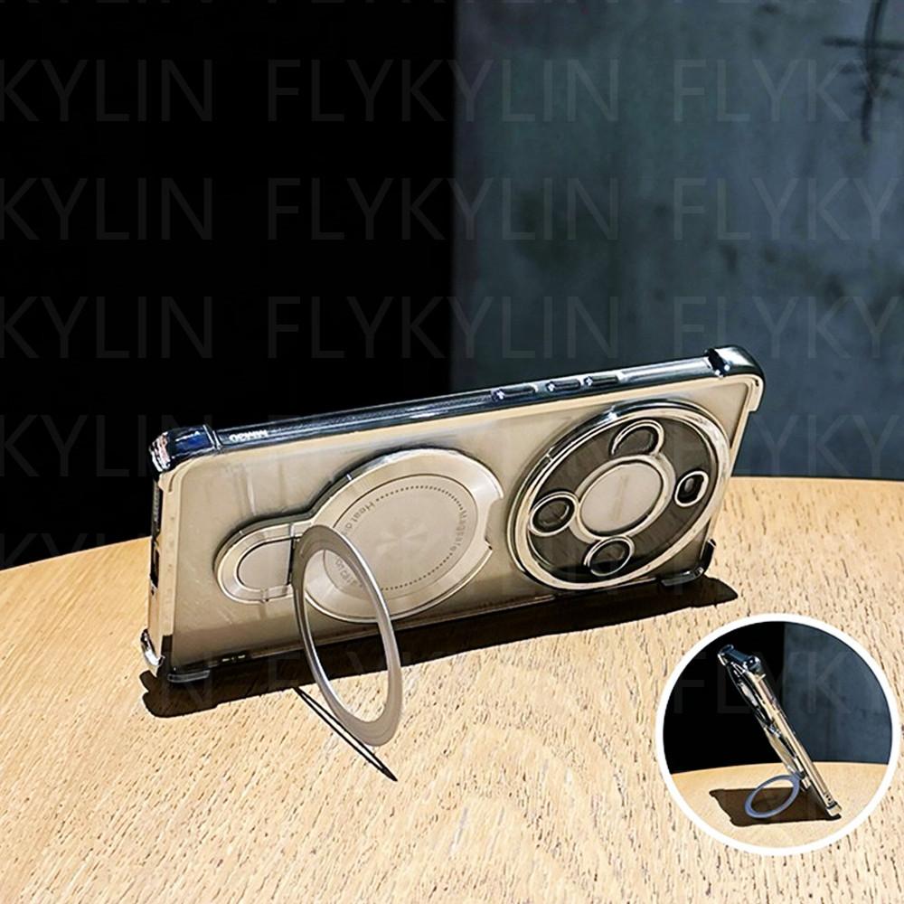 Phone Case For OPPO Reno 12F 13F 14F 12 Pro A16 A5 A9 A53 2020 A54S A53S 4G Magnetic Holder Stand Plating Clear Shockproof Cover