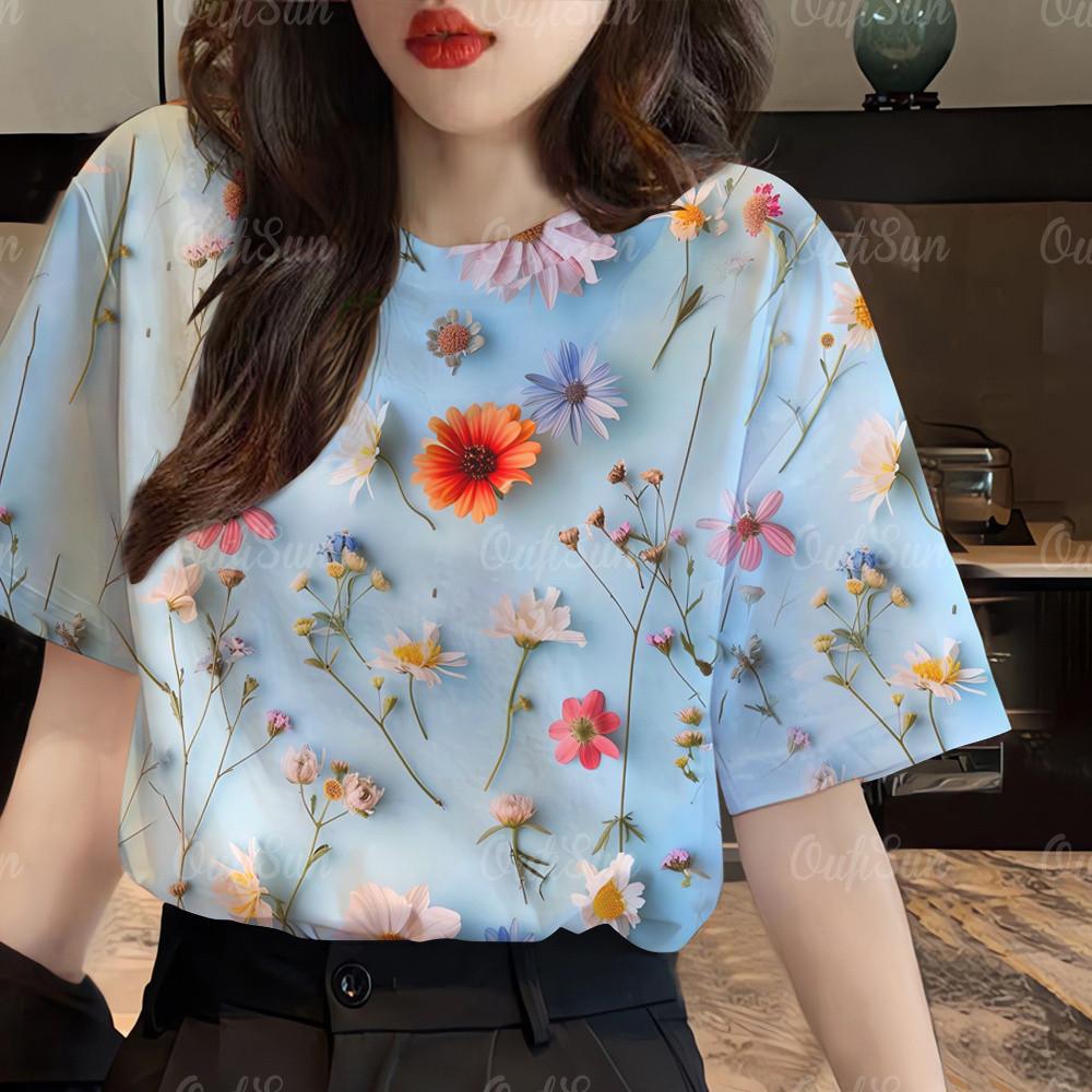Camiseta 3D printed women's T-shirt, Korean clothing, short sleeved shirt