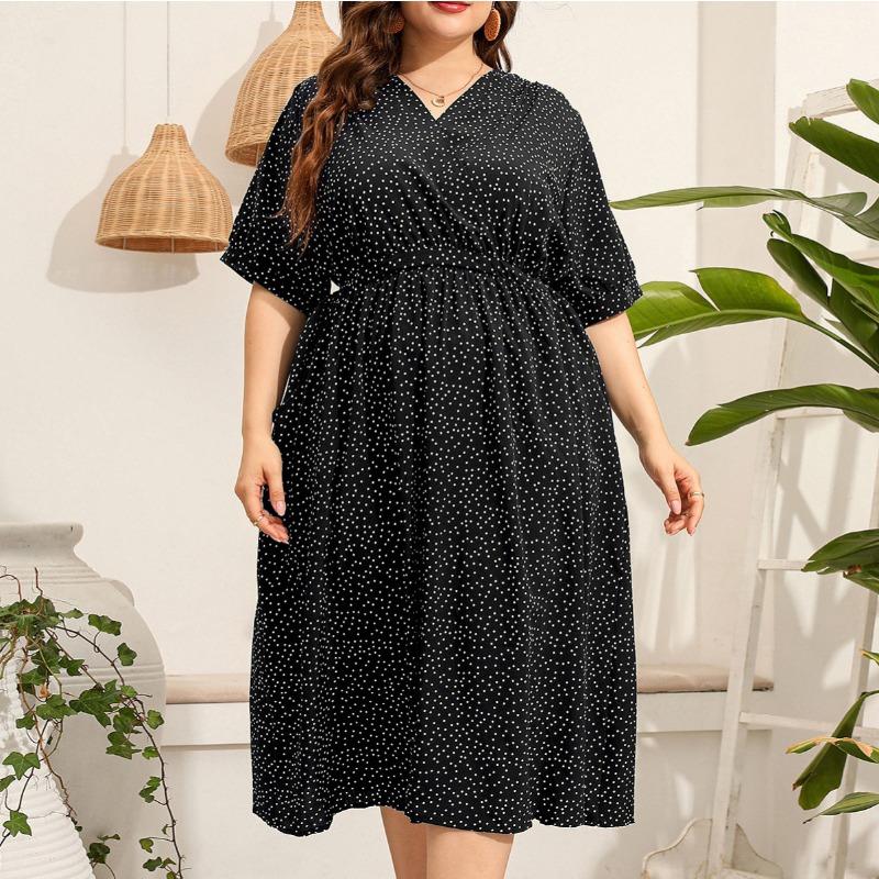 Mid-length Dress Women's Summer Temperament Elegant Polka Dot Holiday Plus-size Dress