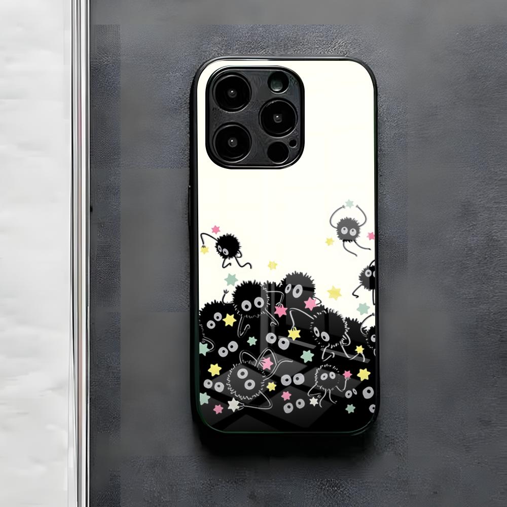 S-Spirited CARTOON A-Away Phone Case For IPhone 17 Air 16 E Pro Max 15 14 13 Mini 12 Pro 11 Max Plus Black Glass Cover