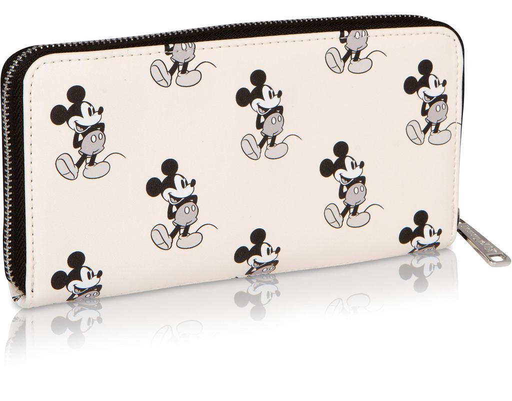 Loungefly Disney Mickey Mouse Faux Leather Wallet Bifold Round - & Zipper, Off-White, Casual.