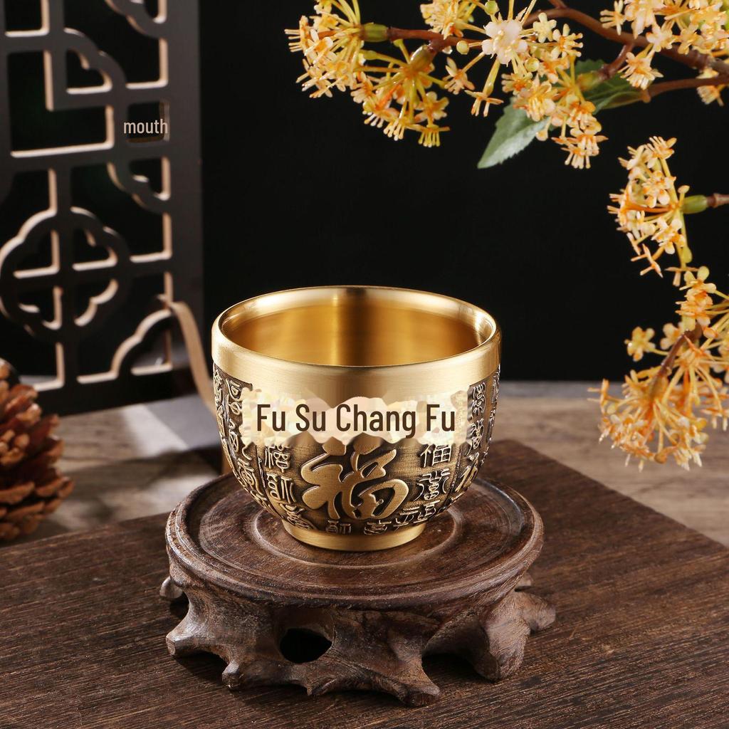 Dragon and Phoenix Brass Wine Pot with Baifu Copper Cylinder – Auspicious Teapot and Teacup Decoration for Restaurants