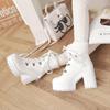 Women's Height-Boosting Martin Boots, Chunky Heel, Lace-Up, Waterproof, Thick-Sole Ankle Boots, Versatile High-Heeled Autumn/Winter Boots