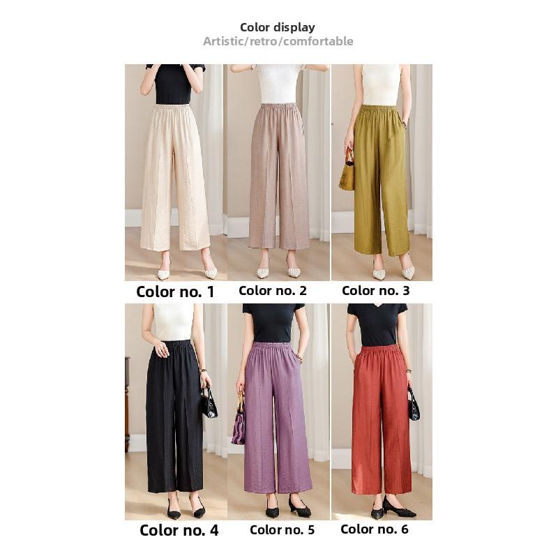 Plus-size women's wide-leg pants 2026 summer new style for mothers, fashionable, loose, slimming, high-waisted, drapey, thin, casual cropped pants