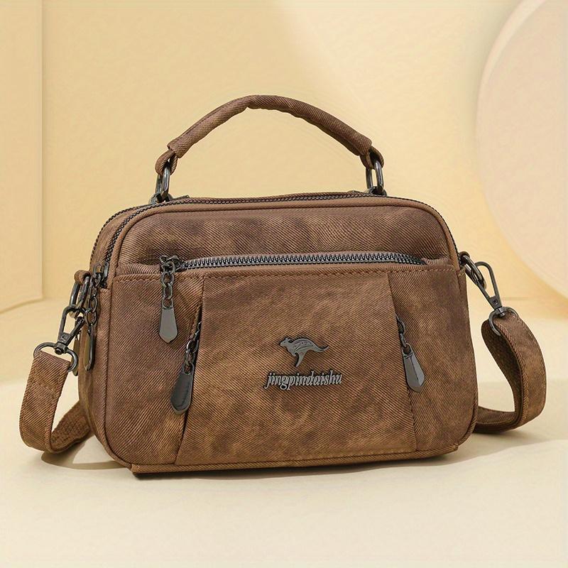 Damen Vintage Umhängetasche Crossbody Geldbörse mit Doppel-Reißverschlussfächern Damen Canvas Crossbody Tasche Mehrfache Reißverschlusstaschen Handtasche