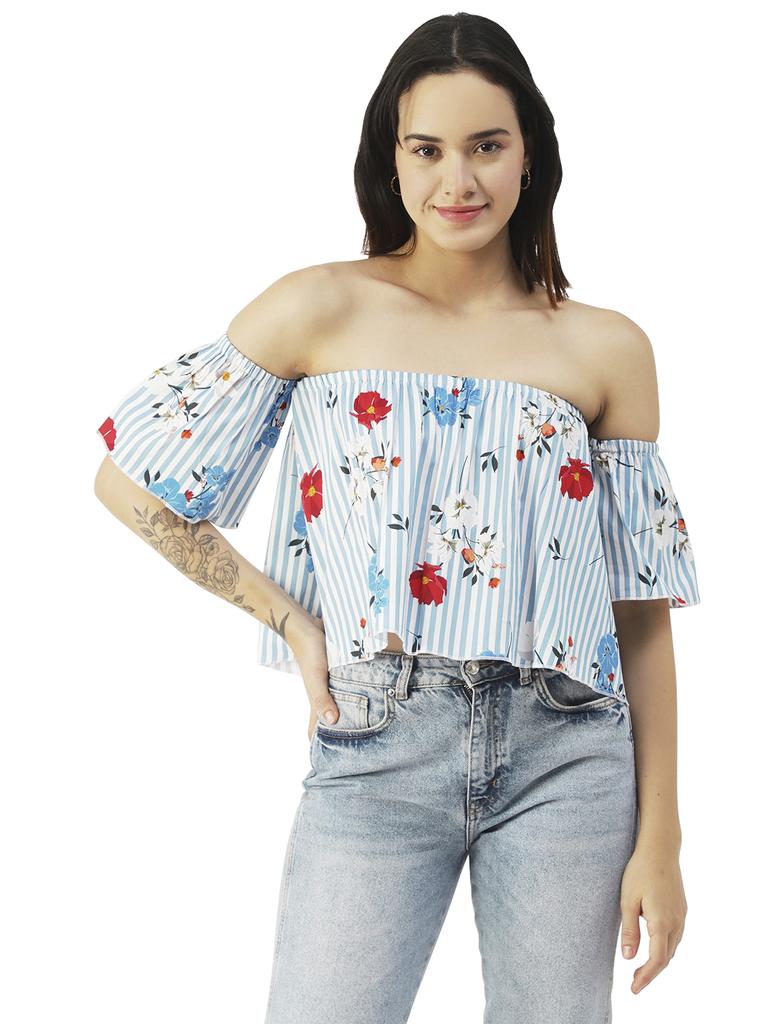 Moomaya Cotton Printed Off-Shoulder Top Summer Wear Crop Top For Women