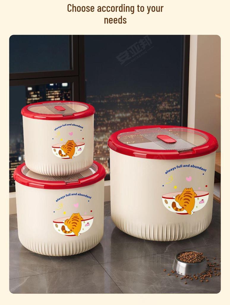 Moisture-Proof Cat & Dog Food Storage Bucket - Food-Grade, Sealed Container for Grain, Rice & Pet Food.