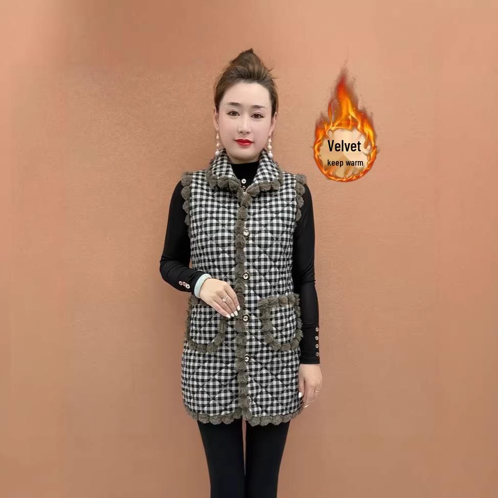 

2026 Autumn/Winter Elegant Maternity Mid-Length Vest - Velvet & Cotton Sleeveless Jacket XL (for 42.5-52.5 kg)