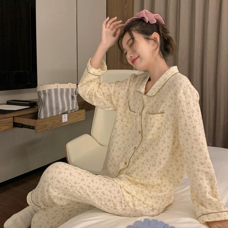 Women's Pajamas Autumn Spring Long Sleeve Soft Sleepwear Set Striped Cartoon Pyjama Woman Home Nightwear Set Cardigan