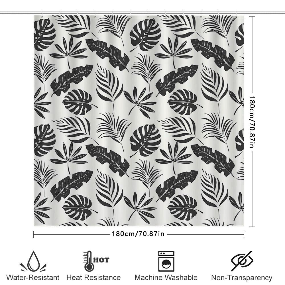 Black Leaf Shower Curtain Bathroom Decor Waterproof Home Design 180X180Cm