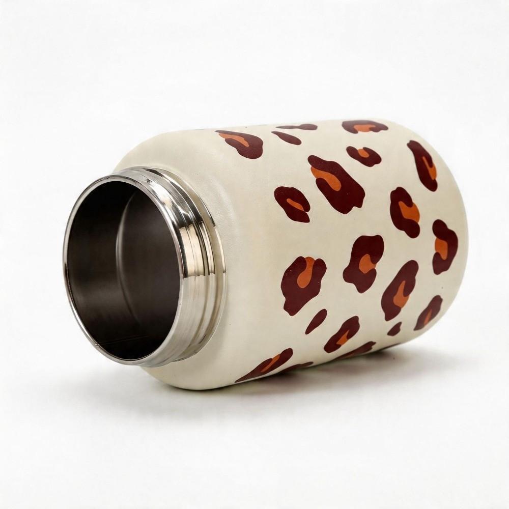 Mini Straw Thermos Cup Leopard Print Drinking   Water Cup Insulated  Water Bottle  Kitchenware
