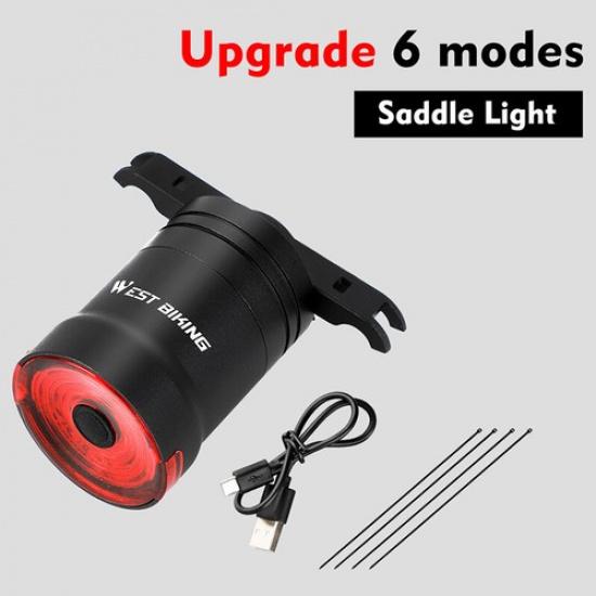 WEST BIKING Bike Smart Brake Sensing Light USB Rechargeable Bicycle Tail Light Saddle Light
