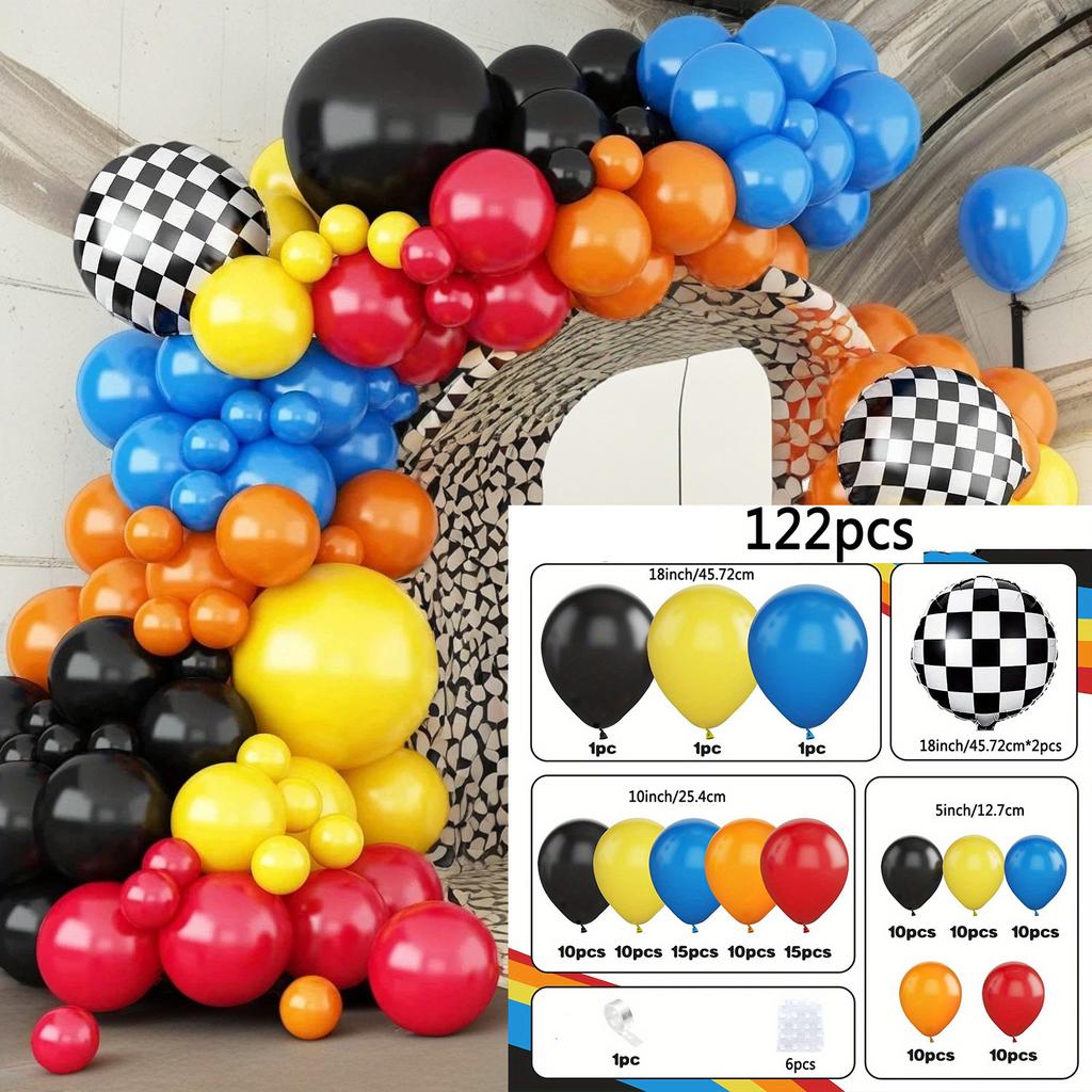 Popular 122 Pcs Racing Balloon Kit with Orange Black Blue Red Yellow Balloons for Decorating Diverse Party Occasions
