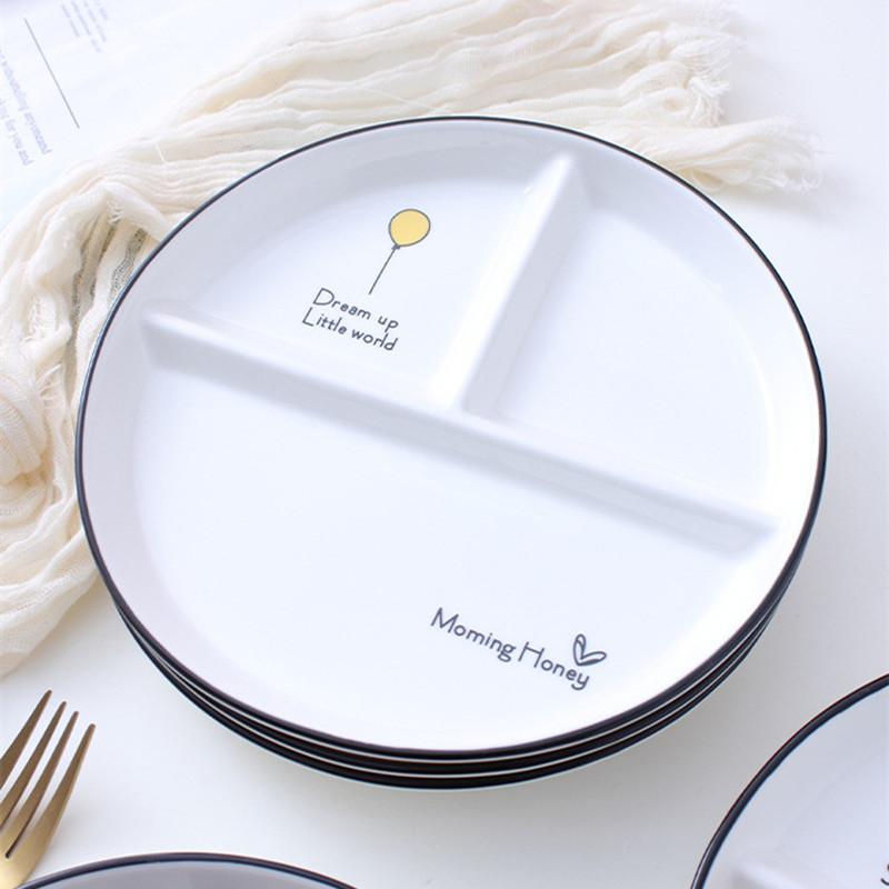 One Person Nordic Circular Partition Plate Ceramic Fruit Dim Sum Children's Dinner Plate 3-grid Plate Breakfast Fast Food Plates