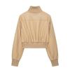 Womens 2026 Stand Collar Faux Leather Pilot Jacket Streetwear Oversized Casual Coat