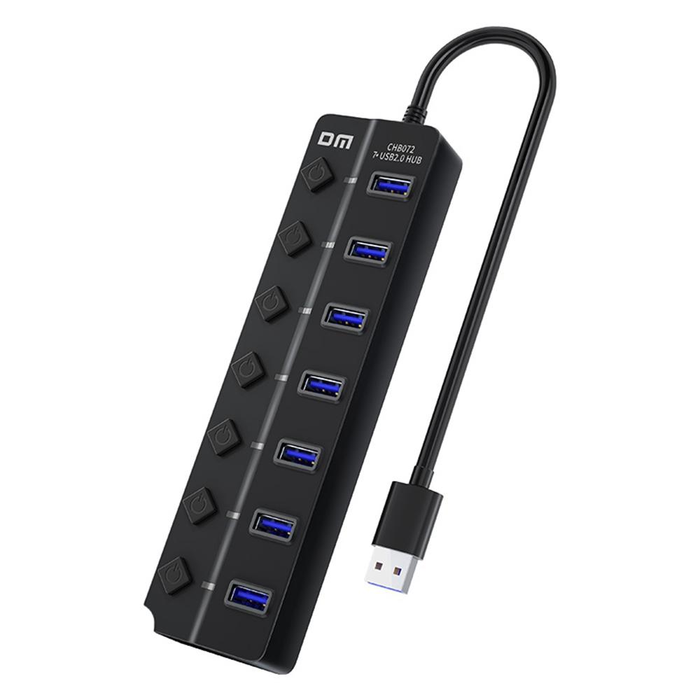 

DM CHB072 7 Ports USB 2.0 Hub with Individual Switches High Speed Data Transfer Expansion Dock As Shown A