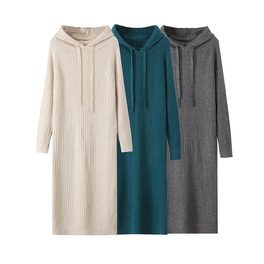 2024 Autumn Women's European & American Style Hooded Sweater Dress
