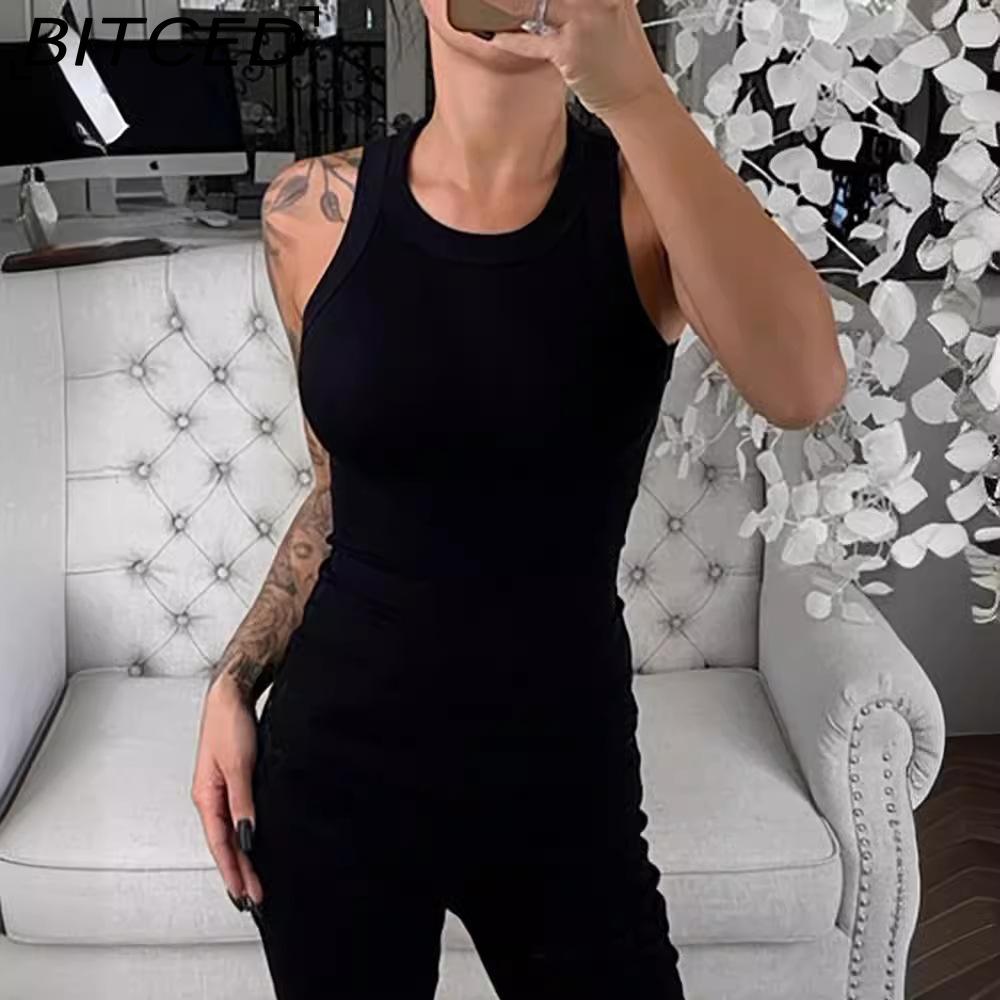 BITCED Women's Summer Solid-Colour Sleeveless Fitted Top