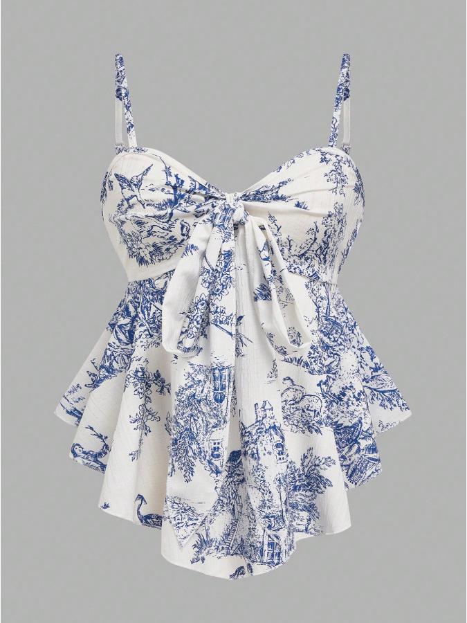 

Resort Style Floral Print Spaghetti Strap Dress Medium темно-синього кольору