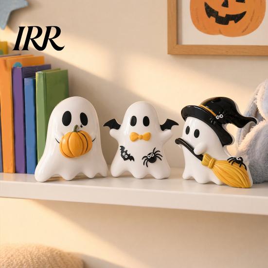 Store Holiday Display Decor 3Pcs Halloween Decoration, Resin Micro Landscape Miniature Figurines, Cute Ghost Spooky Home Pumpkin Fairy Garden Ornament