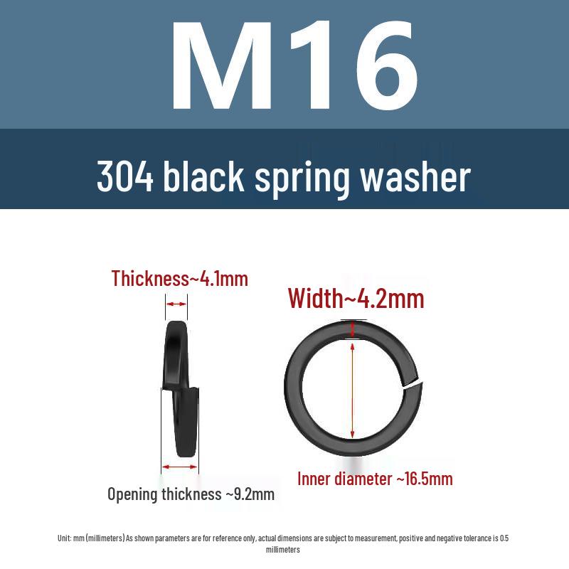 Yigu 304 Stainless Steel Black Spring Washer - Thickened Split Design for Shock Absorption