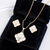 Elegant Zircon Lucky Clover Necklace Earring Set Women Light Luxury Geometric Pendant Jewelry Party Office Wear