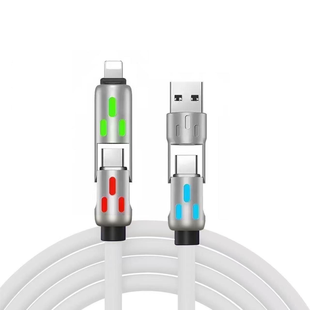 Silicone 240W 4-in-1 Fast Charging Cable with Type-C Ports for Apple, Huawei, Android 1m