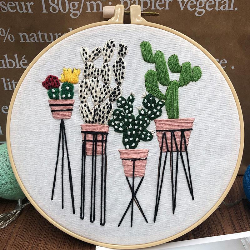 1 buc Model de Plantă Verde Broderie DIY Kit Artizanal din Pânză Ac și Ață Creative pentru Artizanat