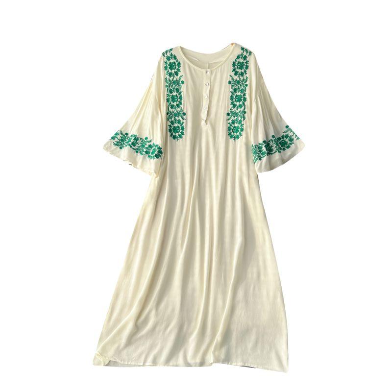 Spring Clothing Ethnic Style Retro Embroidered Flared Sleeve Dress