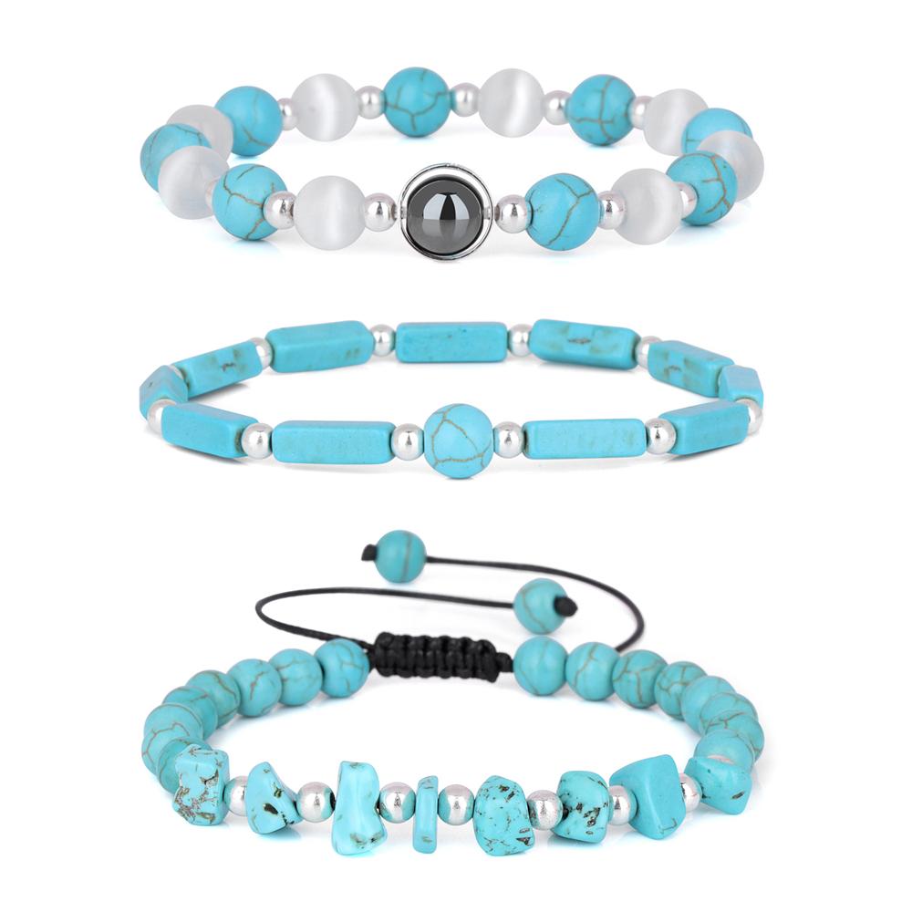 New Blue Turquoises Stone Bracelet Fashion Bohemian Green Blue Turquois Charm Bangle Handmade Healing Energy Jewelry Gift