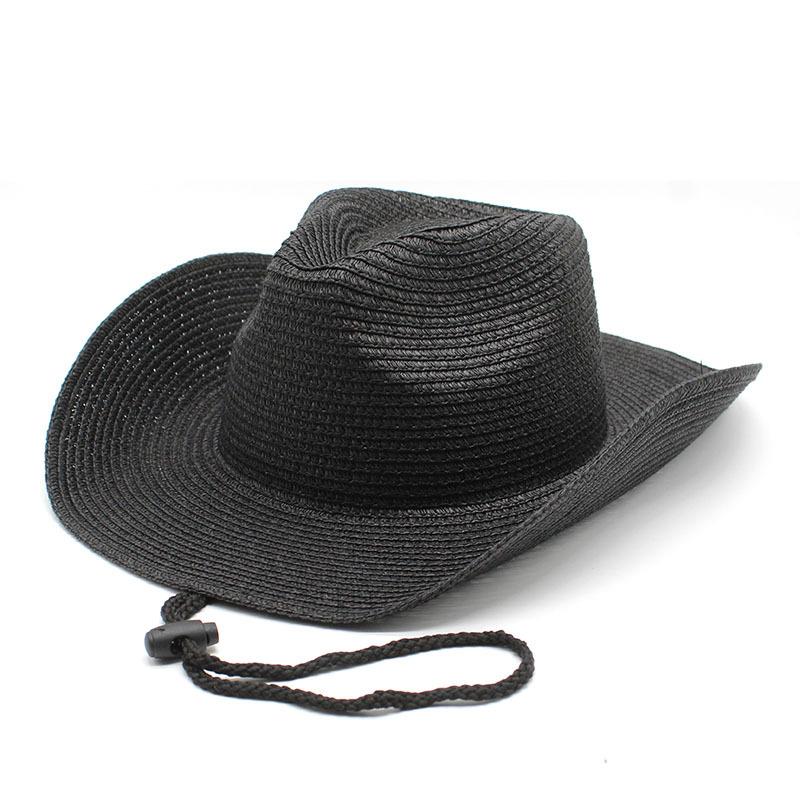 

Ковбойская шляпа в стиле вестерн, складная мужская и женская соломенная шляпа, пляжная козырек, большая шляпа с козырьком, шляпа Sky Hat с ветрозащитным шнуром M（56-58cm） чёрный