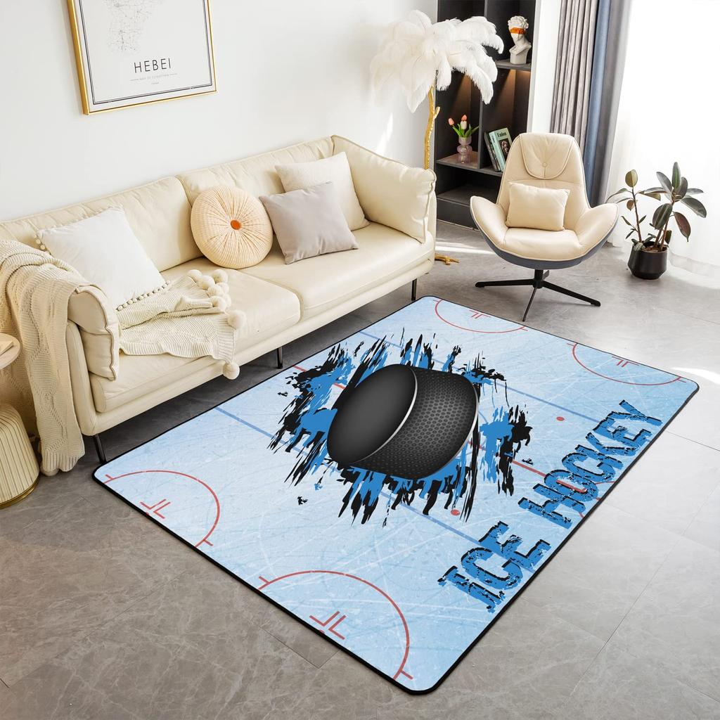 Soft Ice Hockey Carpet Rug for Boys Teens Winter Sport Indoor Floor Mat Bedroom Living Room Doormat