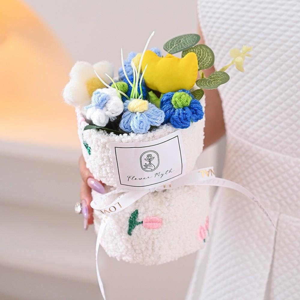 Home Decor Knitted Flower Bouquet Tulip Artificial Flower Bouquet Crochet Flower Bouquet  Festival