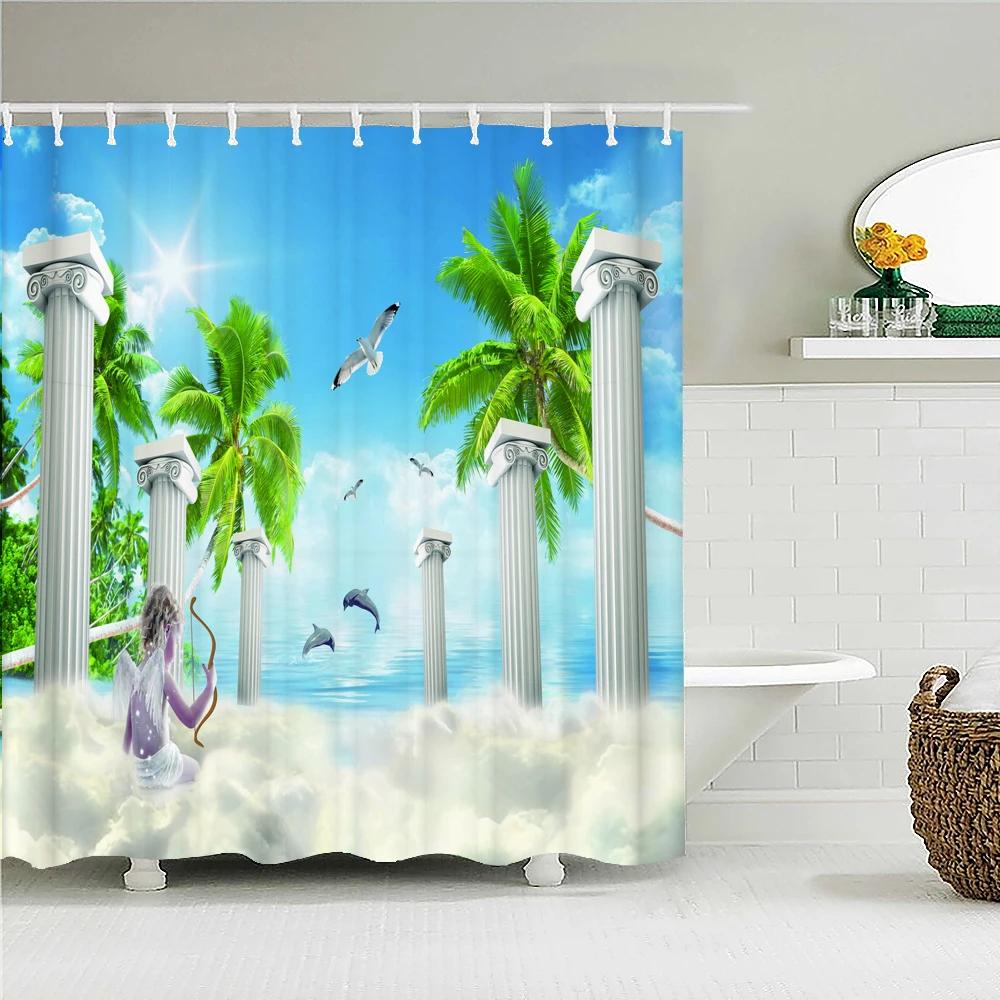 Tende da Doccia Angeli Stile Retro Europeo Tenda da Bagno Tessuto Impermeabile Decorazione Vasca da Bagno 180*180cm Tenda da Bagno Con Ganci