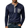 Mens Contrast Color Pocket Long Sleeve Crew Neck Henley Casual T Shirt