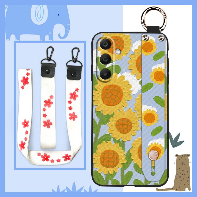 Oil Painting Waterproof Phone Case For Samsung Galaxy A17 Lanyard Phone Holder Anti-dust Flower Wristband Ring Silicone