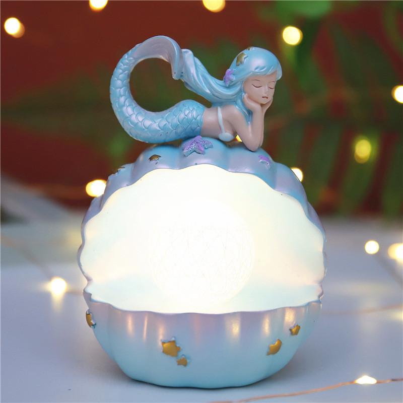 Night Lamp Warm Light Battery Powered Cartoon Cute Shell Shaped Mermaid
