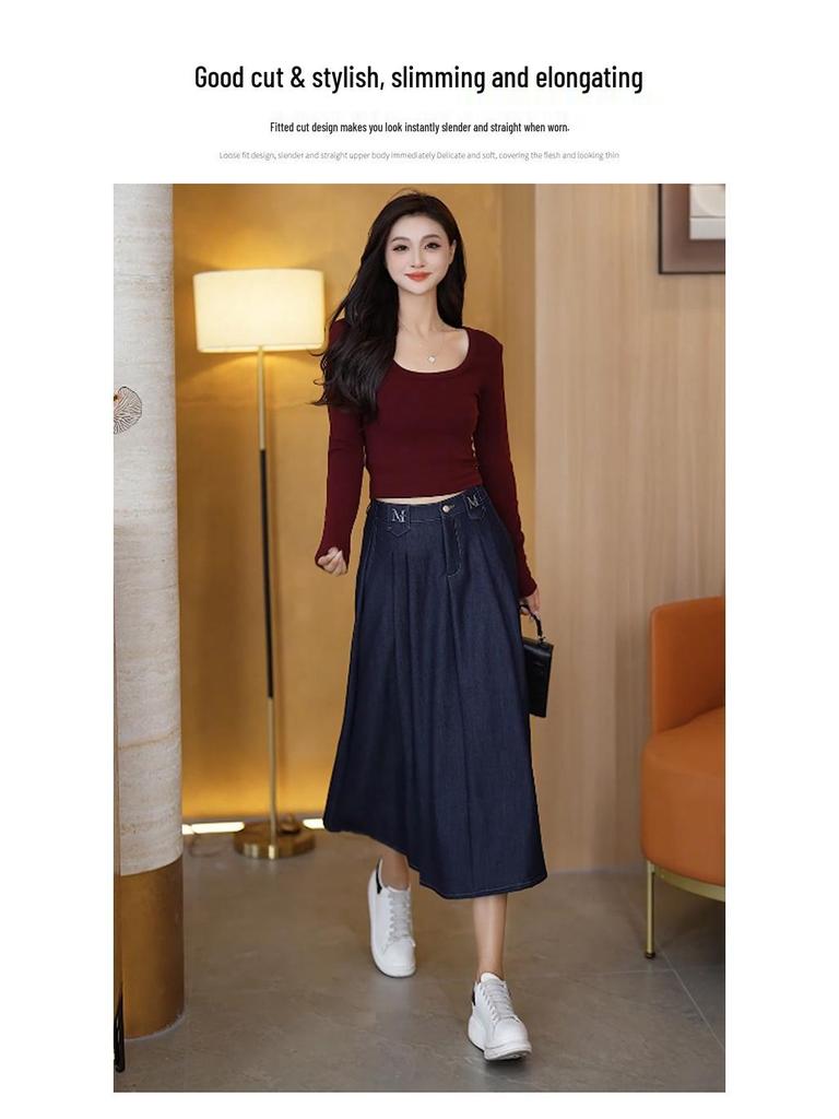 Simple High-Waisted Mid-Length Denim Skirt - 2026 Early Spring Collection, Comfortable, Loose, and Slimming Fit.