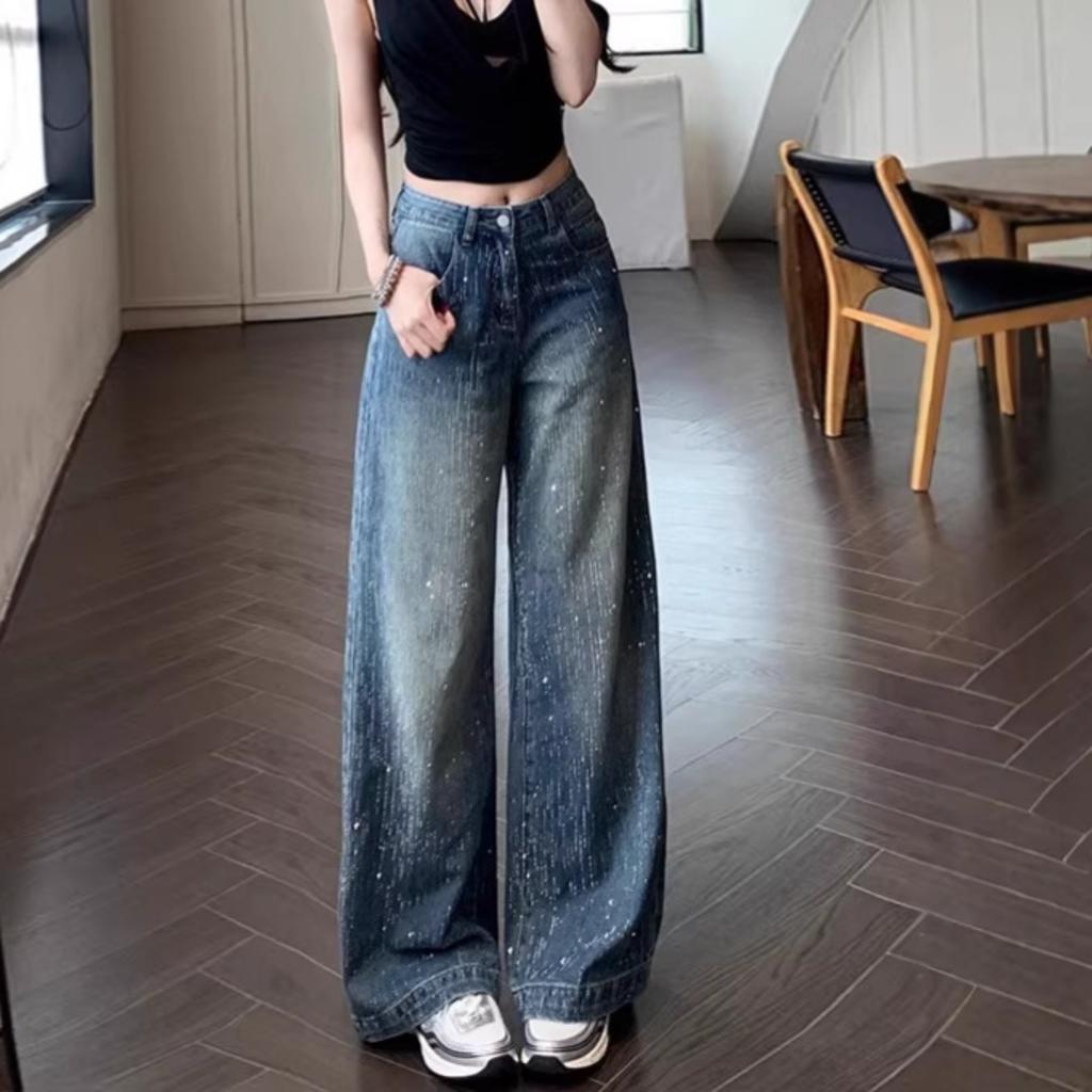 Women's Low Waist Loose Fit Straight Leg Denim Jeans Casual Streetwear Pants