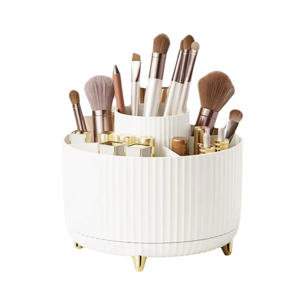 360° Rotating Makeup Brush Organizer Large Capacity 5 Compartments Desktop Storage Box Multi-Functional Easy Access