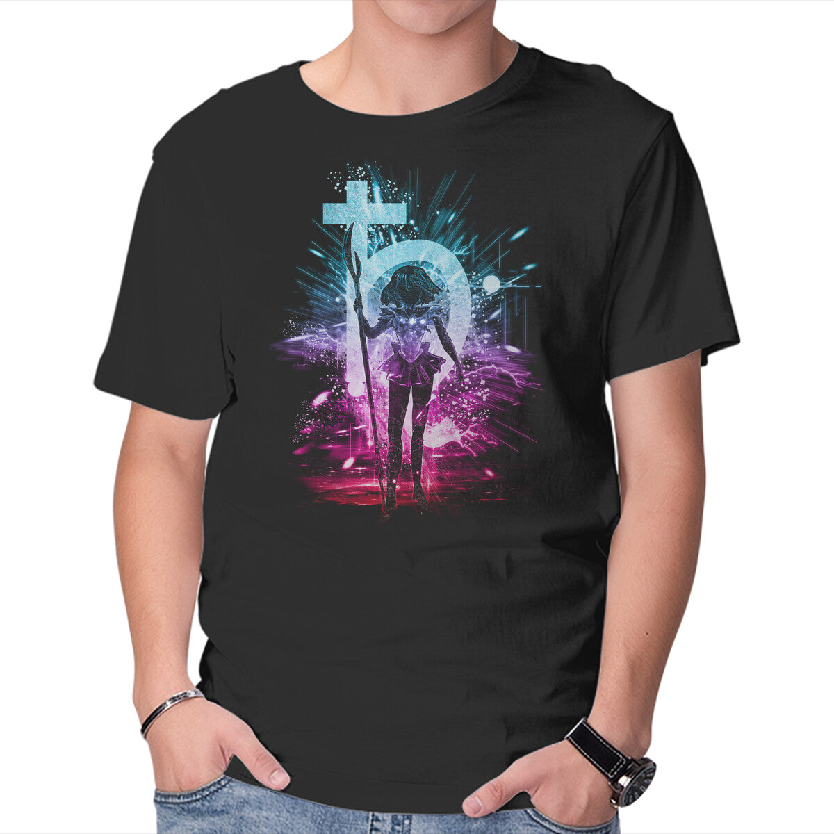 Unisex Crew Neck T-Shirt Saturn Storm Graphic Short Sleeve Casual Tee S
