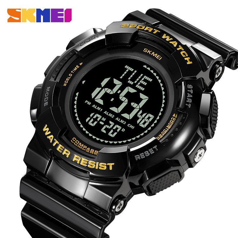 Moment American Student Outdoor Mountaineering Compass Army Green Camouflage Sports Electronic Watch Waterproof Luminous Multifunctional Watch
