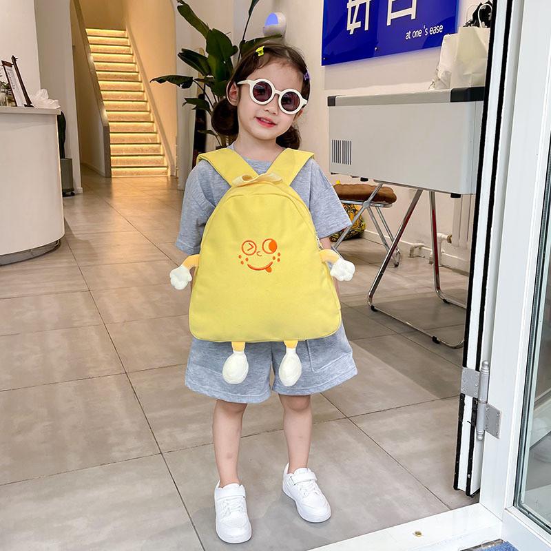 Adorable Korean Style Cartoon Backpack For Kids Lightweight Canvas Bag With Embroidery